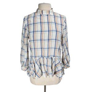 Maeve Womens Ruffle Tunic Top Size 6 Flannel Hight Neck Long SLV No Stretch 326P